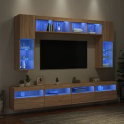 Berkfield Home 8 Piece TV Wall Cabinet Set with LED Lights Sonoma Oak in Brown - thumbnail 1