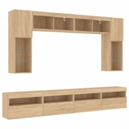 Berkfield Home 8 Piece TV Wall Cabinet Set with LED Lights Sonoma Oak in Brown - thumbnail 3
