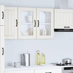 Berkfield Home Kitchen Wall Cabinet with Glass Door Lucca White Engineered Wood - thumbnail 4