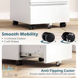 Costway 3-Drawer Mobile File Cabinet Rolling Metal Filing Cabinet w/2 Keys in White - thumbnail 9