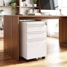 Costway 3-Drawer Mobile File Cabinet Rolling Metal Filing Cabinet w/2 Keys in White - thumbnail 7