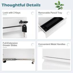 Costway 3-Drawer Mobile File Cabinet Rolling Metal Filing Cabinet w/2 Keys in White - thumbnail 4
