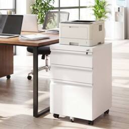 Costway 3-Drawer Mobile File Cabinet Rolling Metal Filing Cabinet w/2 Keys in White - thumbnail 1