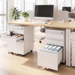 Costway 3-Drawer Mobile File Cabinet Rolling Metal Filing Cabinet w/2 Keys in White - thumbnail 6