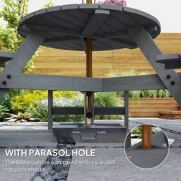 OUTSUNNY 6 Person Fir Wood Table Bench Set Outdoor Garden Patio, Grey - thumbnail 4