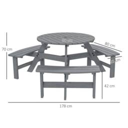 OUTSUNNY 6 Person Fir Wood Table Bench Set Outdoor Garden Patio, Grey - thumbnail 3
