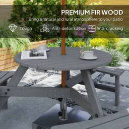 OUTSUNNY 6 Person Fir Wood Table Bench Set Outdoor Garden Patio, Grey - thumbnail 5
