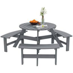 OUTSUNNY 6 Person Fir Wood Table Bench Set Outdoor Garden Patio, Grey - thumbnail 2