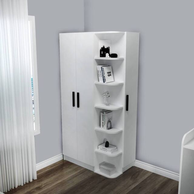 Destina Home Luses Corner Wardrobe Closet with Shelves & Hanging Rail, Right Side in White - Size: 3 Pack - image 1