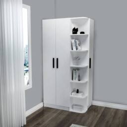 Destina Home Luses Corner Wardrobe Closet with Shelves & Hanging Rail, Right Side in White - Size: 3 Pack - thumbnail 4