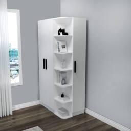 Destina Home Luses Corner Wardrobe Closet with Shelves & Hanging Rail, Right Side in White - Size: 3 Pack - thumbnail 5