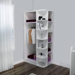 Destina Home Luses Corner Wardrobe Closet with Shelves & Hanging Rail, Right Side in White - Size: 3 Pack - thumbnail 6