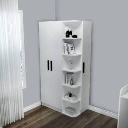 Destina Home Luses Corner Wardrobe Closet with Shelves & Hanging Rail, Right Side in White - Size: 3 Pack