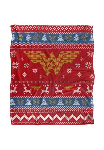 Wonder Woman Blanket, 152x127 cm Ugly Christmas Sweater Logo Silky Touch Super Soft Throw Blanket in White - image 1