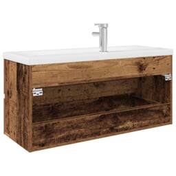 Berkfield Home Sink Cabinet with Built-in Basin & Faucet Old Wood in Brown - thumbnail 8