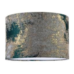Happy Homewares Forest Green Jacquard Fabric Lamp Shade with Metallic Gold Highlights - Size: 12 inches