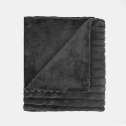 OHS Faux Fur Ribbed Fleece Throw Blanket Winter Warm Supersoft in Charcoal - Size: 125 cm x 150 cm - thumbnail 3