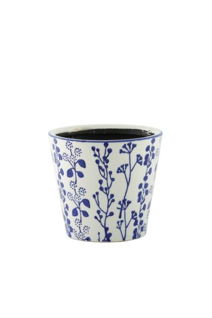 KDMD Hortus White & Blue Perth Floral Pot 13.5cm H x 14.5cm Dia - image 1