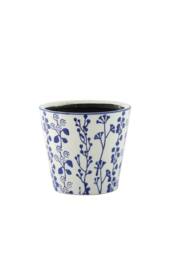 KDMD Hortus White & Blue Perth Floral Pot 13.5cm H x 14.5cm Dia - thumbnail 1