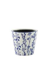 KDMD Hortus White & Blue Perth Floral Pot 13.5cm H x 14.5cm Dia - thumbnail 2
