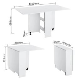 ERGOVEXA Folding Dining Table Drop Leaf Rolling Desk with 2 Storage Shelves in White - thumbnail 2