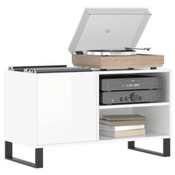 Berkfield Home Record Cabinet High Gloss White 85x38x48 cm Engineered Wood - Size: 85 x 38 x 48 cm - thumbnail 3