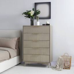 Home Garden Direct Monza Tall Chest of 5 Drawers with Fluted Detailing Grey - thumbnail 1