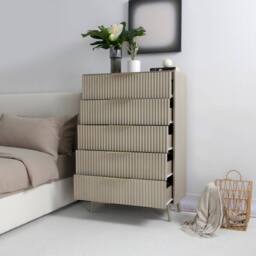 Home Garden Direct Monza Tall Chest of 5 Drawers with Fluted Detailing Grey - thumbnail 3