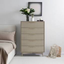 Home Garden Direct Monza Tall Chest of 5 Drawers with Fluted Detailing Grey - thumbnail 2