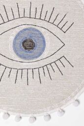 Homescapes Eye See You Natural Cotton Bath Mat with Pom Pom Edges in Blue - thumbnail 4