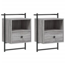 Berkfield Home Bedside Cabinets Wall-mounted 2 pcs Grey Sonoma 40x30x61 cm Engineered Wood - Size: 40 x 30 x 61 cm - thumbnail 2