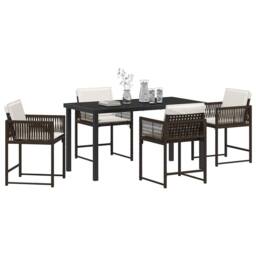 Berkfield Home 5 Piece Garden Dining Set with Cushions Brown Poly Rattan - thumbnail 3