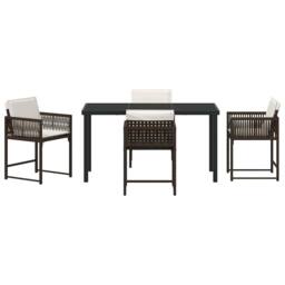 Berkfield Home 5 Piece Garden Dining Set with Cushions Brown Poly Rattan - thumbnail 7