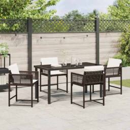 Berkfield Home 5 Piece Garden Dining Set with Cushions Brown Poly Rattan - thumbnail 4