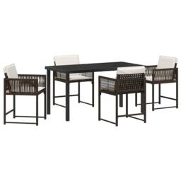 Berkfield Home 5 Piece Garden Dining Set with Cushions Brown Poly Rattan - thumbnail 2