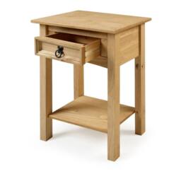 NESTLUNE Solid Pine Wood 1 Drawer Console Hallway Side Display Table in Brown - Size: 100 cm x 100 cm - thumbnail 1