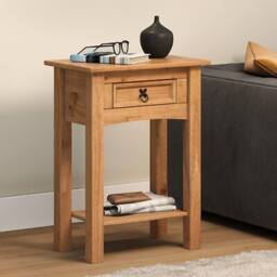 NESTLUNE Solid Pine Wood 1 Drawer Console Hallway Side Display Table in Brown - Size: 100 cm x 100 cm - thumbnail 5