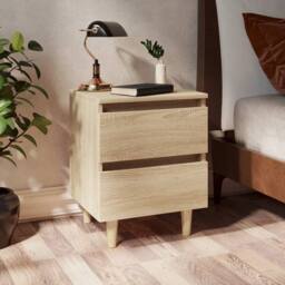 Berkfield Home Sturdy Bed Cabinet with Solid Pinewood Legs Sonoma Oak 40x35x50 cm in Light Brown - Size: 40 x 35 x 50 cm - thumbnail 2