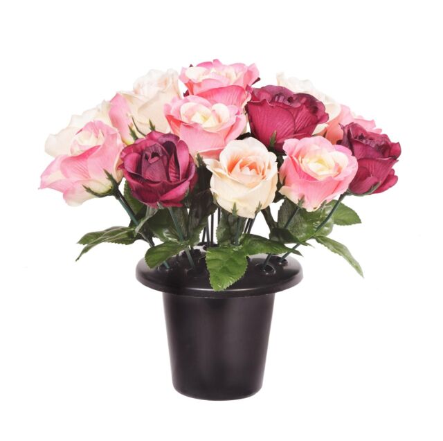 Sincere Floral Artificial Flower Memorial Graveside Rose Bowl in Pink