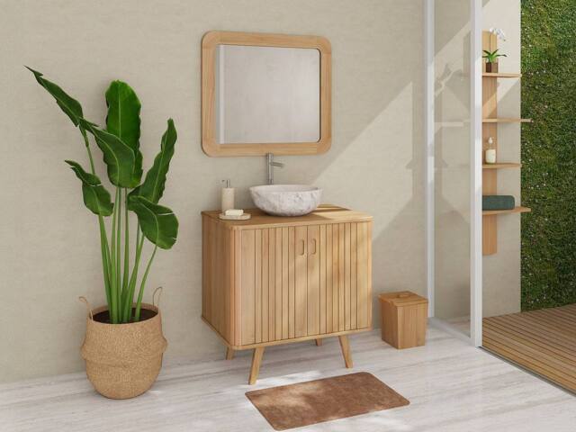 Vente-unique Freestanding Teak Vanity Unit - 80 Cm - WAMENA in Light Oak - image 1