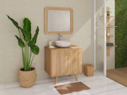Vente-unique Freestanding Teak Vanity Unit - 80 Cm - WAMENA in Light Oak - thumbnail 1
