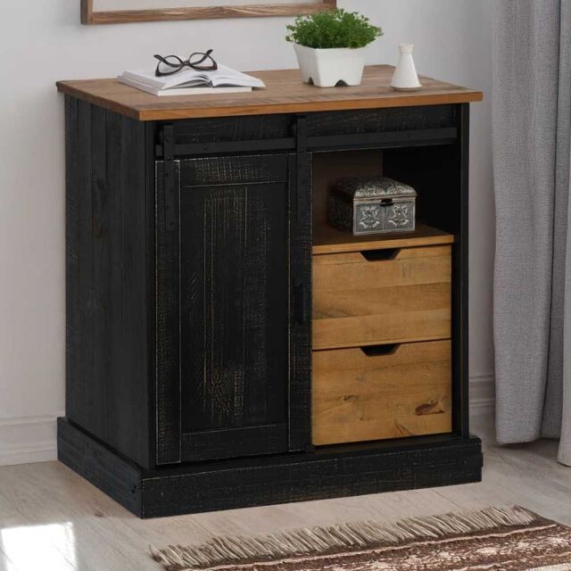 Berkfield Home Sideboard HALDEN with Sliding Door Black 80x40x80 cm Solid Wood - Size: 80 x 40 x 80 cm - image 1