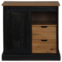 Berkfield Home Sideboard HALDEN with Sliding Door Black 80x40x80 cm Solid Wood - Size: 80 x 40 x 80 cm - thumbnail 3
