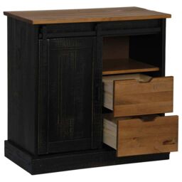 Berkfield Home Sideboard HALDEN with Sliding Door Black 80x40x80 cm Solid Wood - Size: 80 x 40 x 80 cm - thumbnail 4