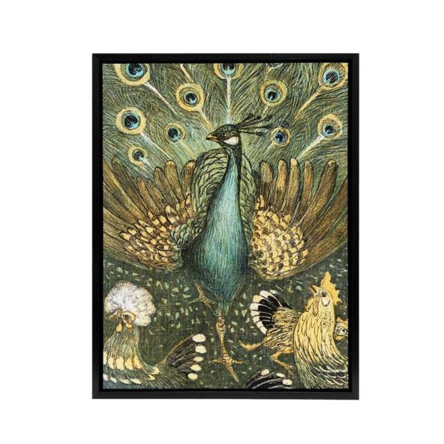 "Artery8 Peacock with Hens Painting Framed Canvas Wall Art Print van Hoytema in Green - Size: W12"" x H16""" - image 1
