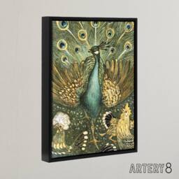 "Artery8 Peacock with Hens Painting Framed Canvas Wall Art Print van Hoytema in Green - Size: W12"" x H16""" - thumbnail 2