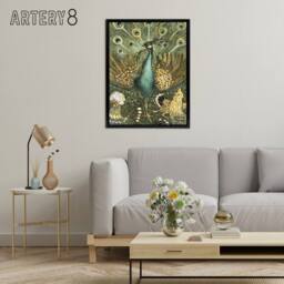 "Artery8 Peacock with Hens Painting Framed Canvas Wall Art Print van Hoytema in Green - Size: W12"" x H16""" - thumbnail 3