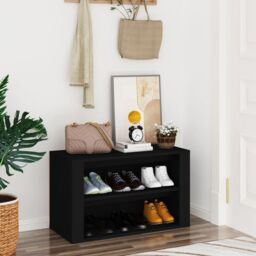 Berkfield Home Shoe Rack Black 75x35x45 cm Engineered Wood - Size: 75 x 35 x 45 cm
