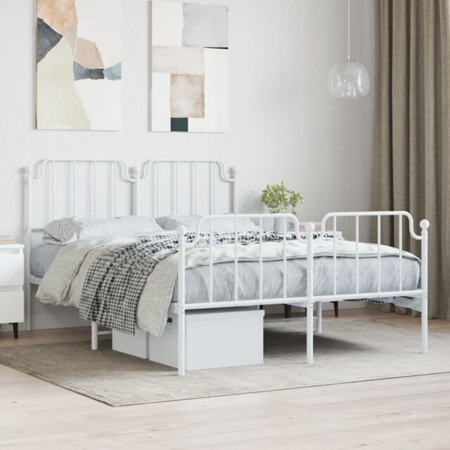 Berkfield Home Metal Bed Frame with Headboard & Footboard White 135x190 cm Double - image 1