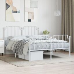 Berkfield Home Metal Bed Frame with Headboard & Footboard White 135x190 cm Double